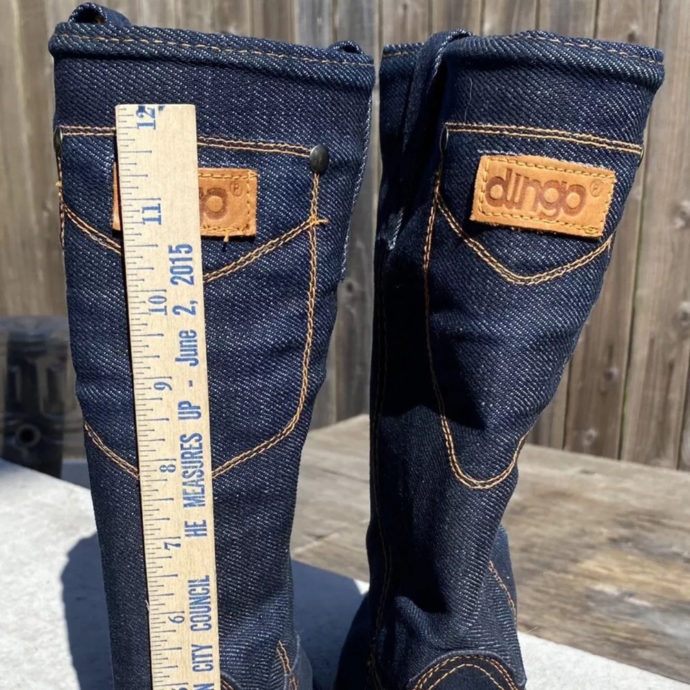 DINGO DENIM SQUARE TOED MOTO BOOTS Blue Suede Denim  sz9D